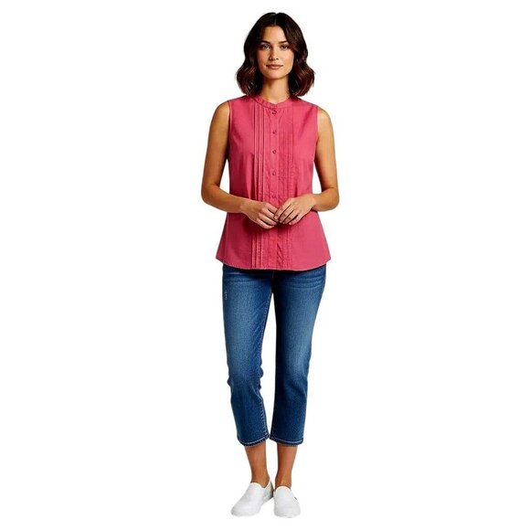 Jaclyn Smith Tops - Jaclyn Smith Women's Pink Pintuck Button Front Sleeveless Blouse Size XL
